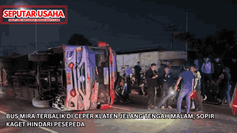 Bus Mira Terbalik di Ceper Klaten Jelang Tengah Malam, Sopir Kaget Hindari Pesepeda